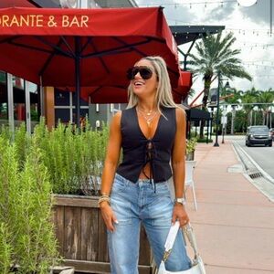 Black Sleeveless Vest with Tie Front